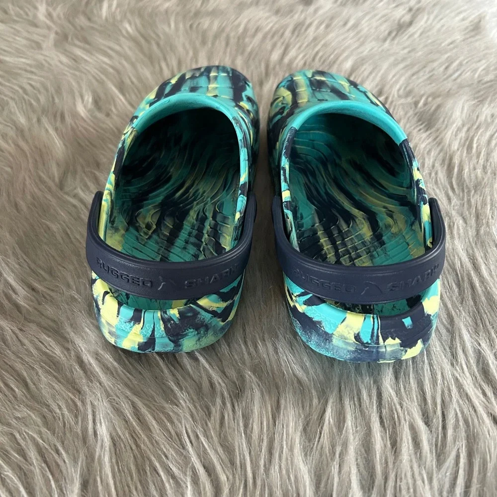 Rugged Shark Clogs Boys Size 5 Blue Marble Sandals Water Shoes‎ Lightweight